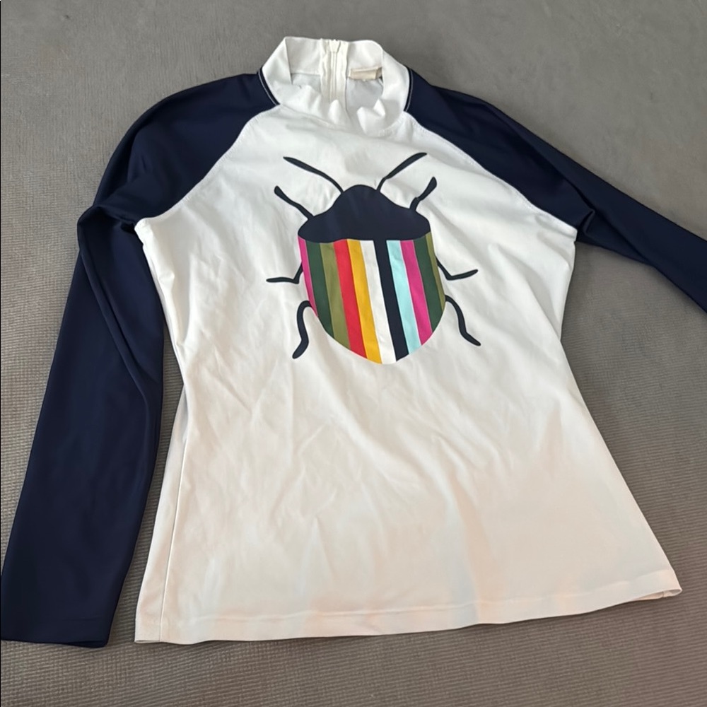 Tory Burch White and Navy Long Sleeve Shirt